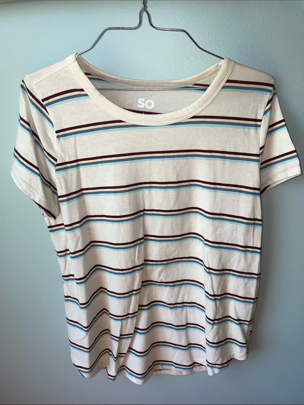 SO Cream Tee with Blue and Brown Stripes